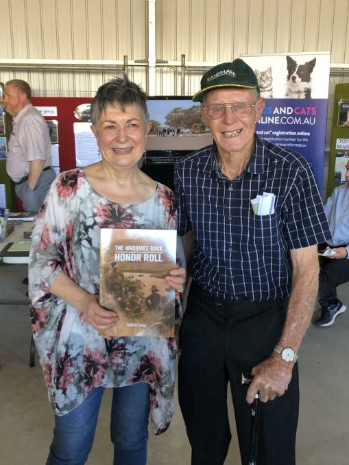 Author and war historian Judith Long, nee Darby, Bendigo, Vic, with the late Cyril Matthews, Koongawa, with her first book in 2019. Picture supplied