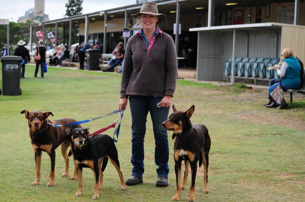 Angie Grant, with her dogs Louie, Minky and Leroy, at the Karoonda Farm Fair and Show.