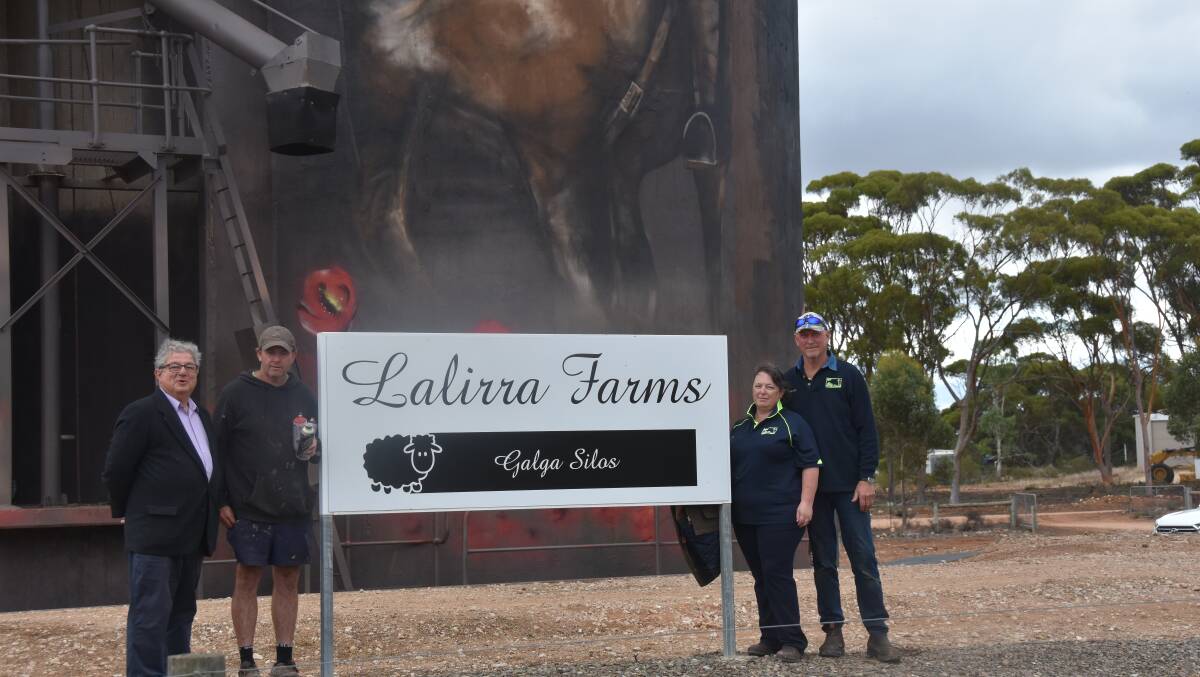 Bill Nehmy, Jarrod Loxton and Beverly and Trevor Henrich, Galga, at the Galga silo. Pictures by Liam Wormald 