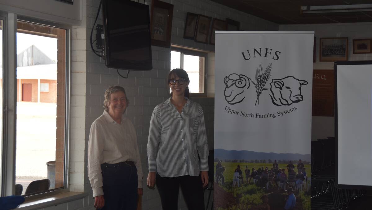 Marg Evans, Consultant, and Tara Garrard, SARDI, at the Upper North Farming Systems Post Harvest/Pre-seeding event last month. Picture by Liam Wormald 