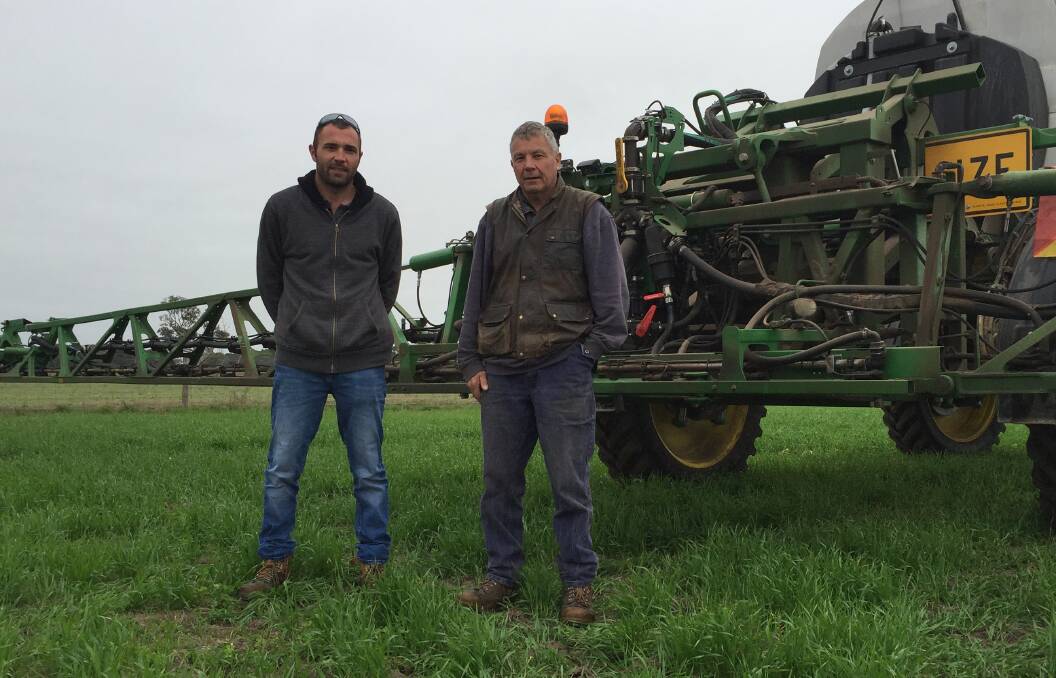 Keith croppers, Simon (L) and Michael Allen of Warrawee Park, chose an Arag Seletron spray control system for their latest John Deere 4038 self propelled improving their productivity and gaining increased spray control.