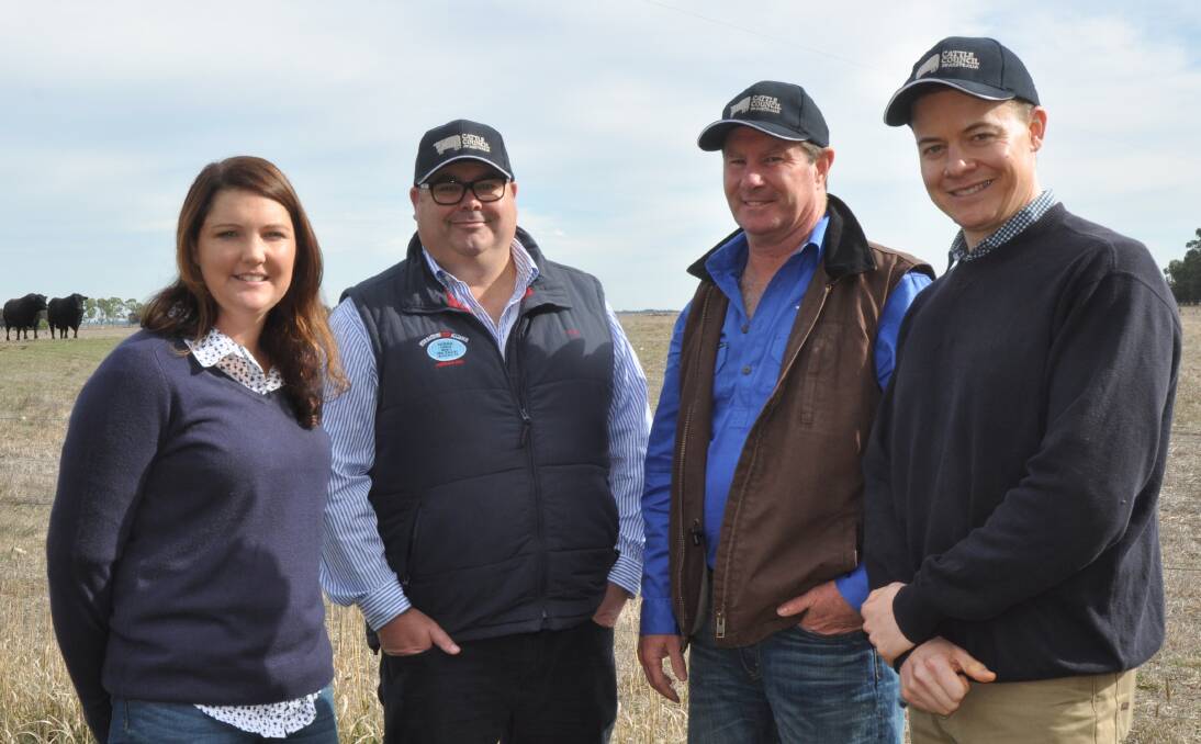 BEEF TOUR: Mandy Giles, Crower, Avenue Range, greets CCA chief executive officer Jed Matz and Rural Awareness Tour participants and Department of Agriculture staffers David Daly, Brisbane, and Nathan Jamieson, Canberra.