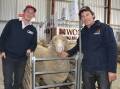 Warren Beattie (right), Mallee Hill stud, Ceduna, shows Quality Wool rep Cody Jones a selection of the rams for his August 9 sale.