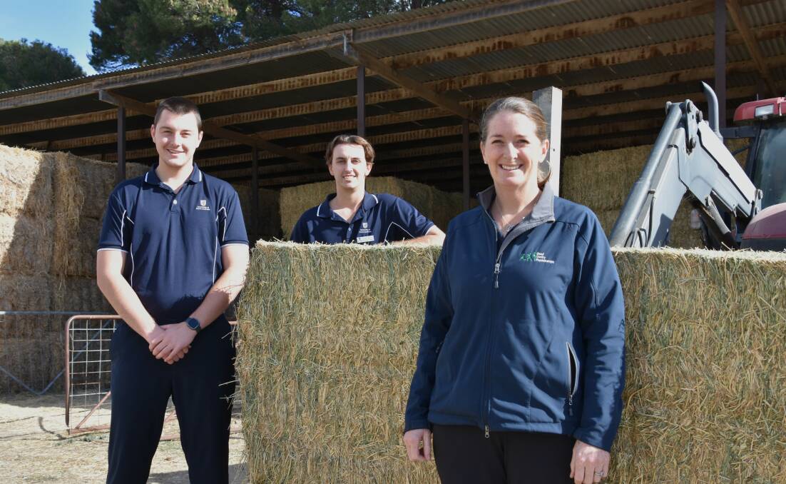 University of SA physiotherapy students Cody Griffiths and Evan Gregoric with Good Country Physiotherapy director Angela Willsmore are conducting a survey on the barriers to Limestone Coast farmers getting enough physical activity. Picture by Catherine Miller