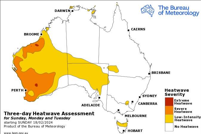 BOM currently produces charts to show where heatwaves are occurring. Graphic: BOM.