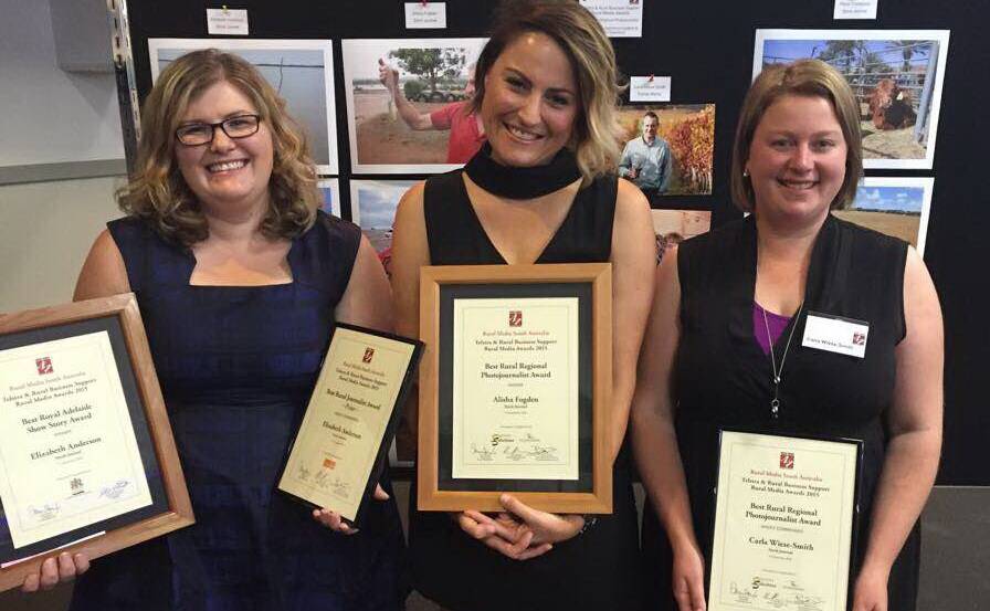 ALL SMILES: Best show story writer Elizabeth Anderson, best photojournalist Alisha Fogden and highly-commended Carla Wiese-Smith were among the award winners.