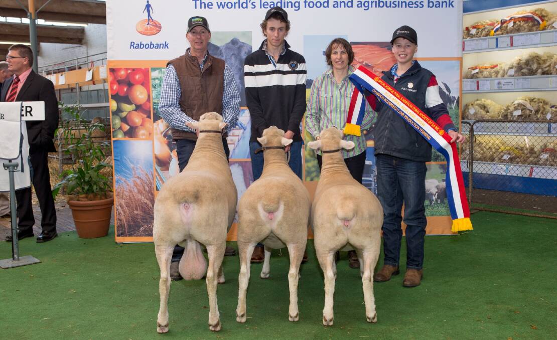MEATY ENTRANT: Champion lamb production - terminal winners Clayton, Charles, Andrea and Henry Rowett, Ulandi Park, Marrabel. This is the second time the stud has won the competition.