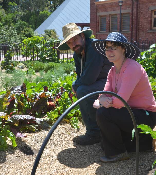 HEALTHY EATING: Botanic Gardens of SA horticulture curator Andy Hart with public programs manager Carrie Moss in the Little Sprouts Kitchen Garden.