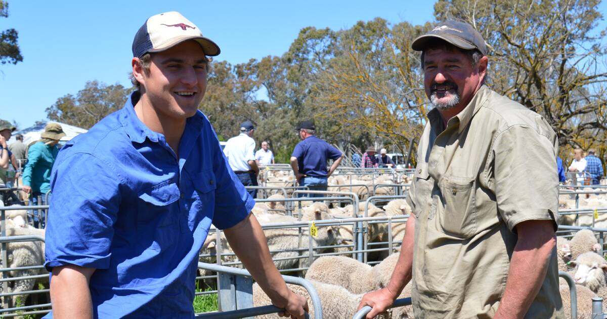KEEN EYE: Ben and David Heinrich, Freeling, were at Mount Pleasant to sell cattle and look at lambs.