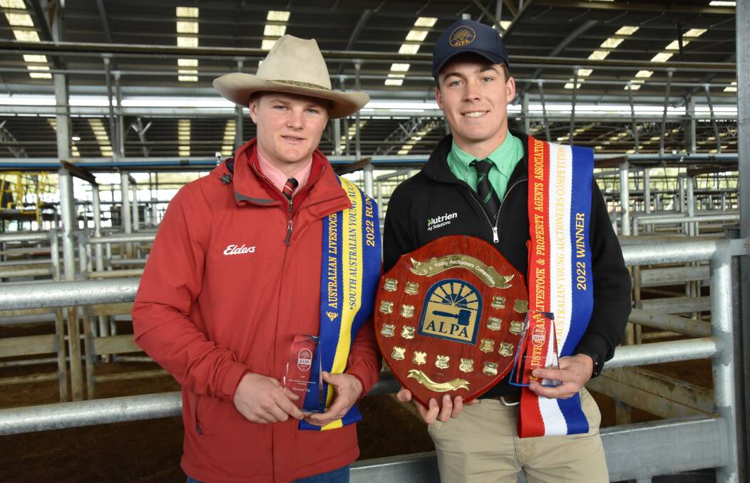 ALPA SA Young Auctioneer competition runner-up Nathan McCarthy, Elders Lucindale and winner Jack Guy, Nutrien Ag Solutions Bordertown. 
