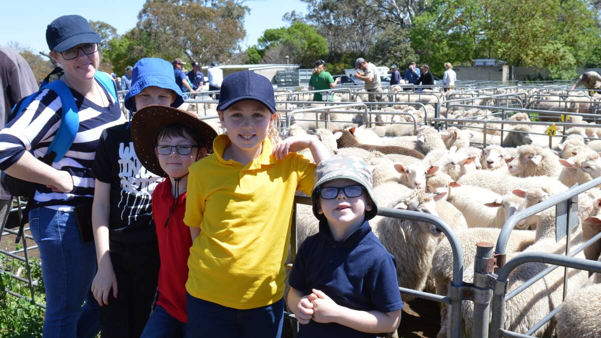 MARKET VISIT: Caroline Nesbitt, Jace Hill, and Charlie, Sophie and Harrison Nesbitt, Nairne, were checking out the sale where their grandparents were selling lambs.