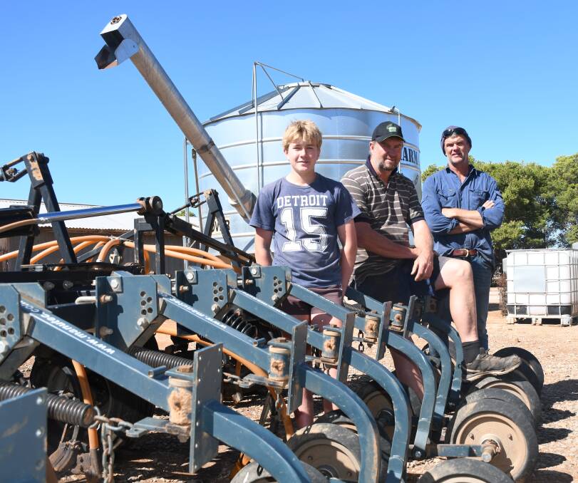 The Weckerts of Koolunga - Charlie, 15, his father Shane and uncle Craig - sowed 200 hectares of vetch for sheep feed in early April and started sowing lentils on Anzac Day.