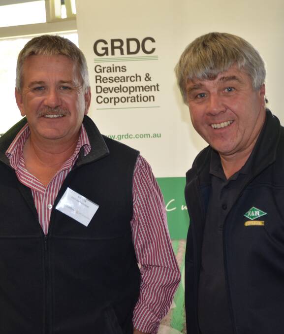 INFORMATIVE: GRDC Southern Panel member Bill Long with FAR Australia managing director Nick Poole, who spoke at the septoria management workshop in Riverton.