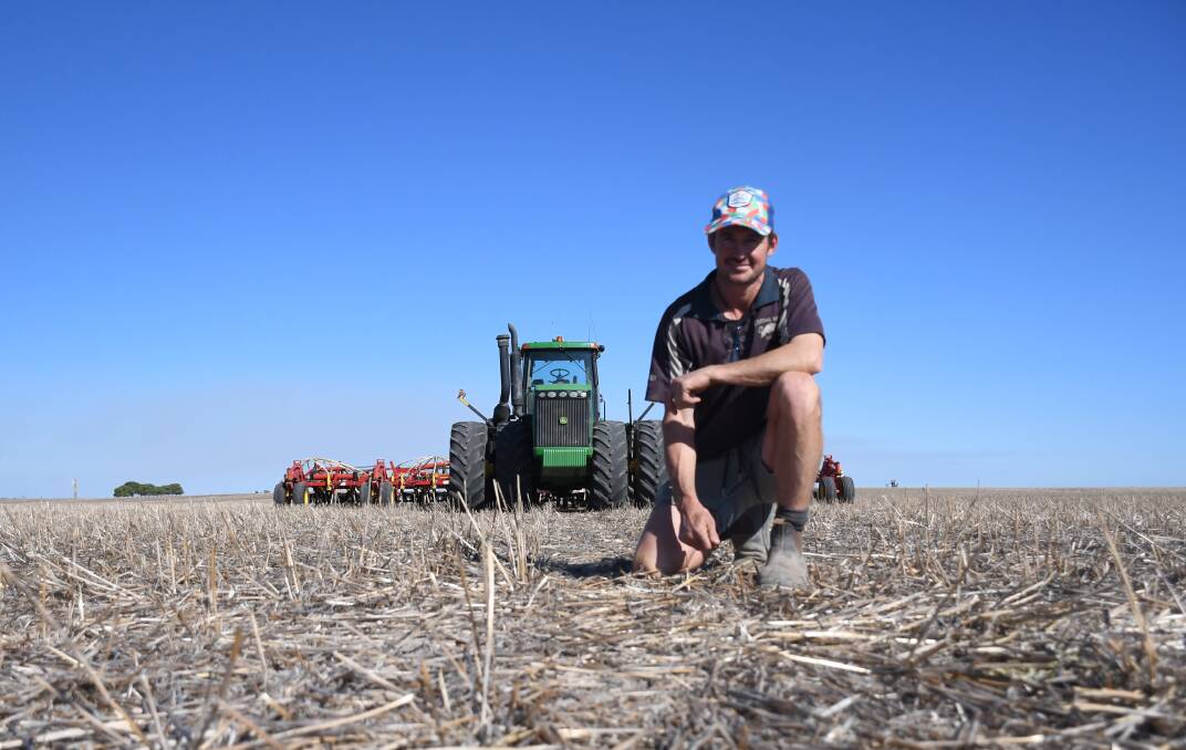 Todd Twelftree was sowing Maximus barley at Wauraltee, on the Yorke Peninsula, on Monday.