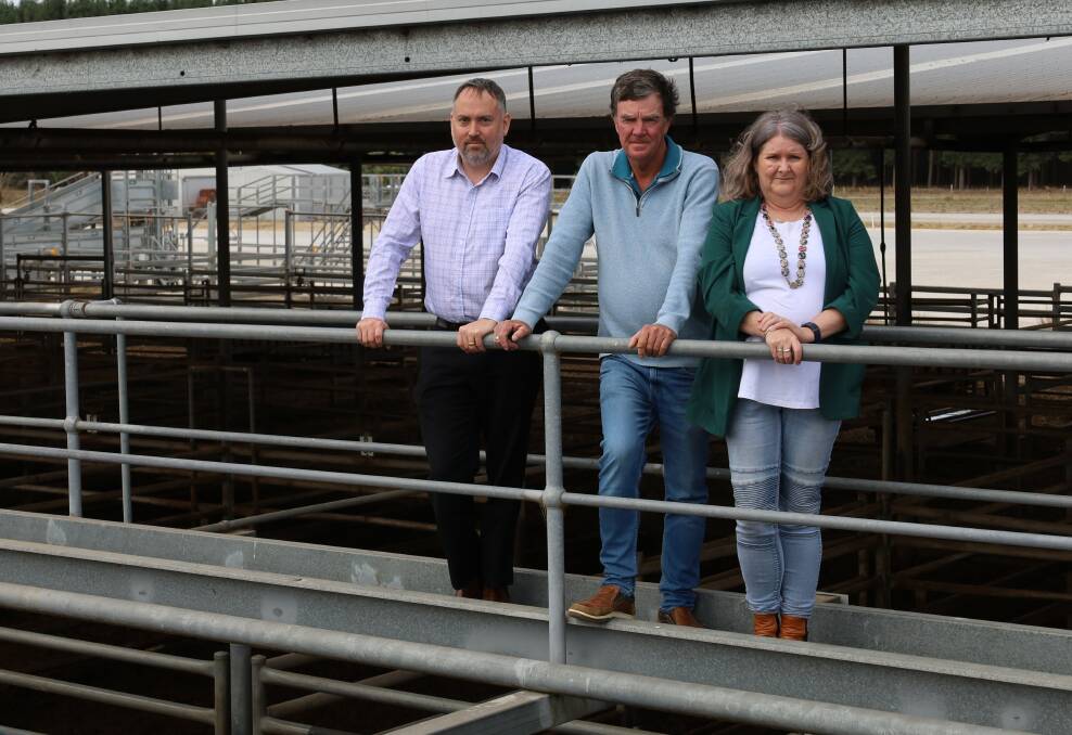 District Council of Grant CEO Darryl Whicker, Mount Gambier & District Saleyards
strategy committee presiding member Barry Kuhl and Grant Mayor Kylie Boston have expressed disappointment that crucial funding for the saleyards transformation project has been denied. Picture supplied
