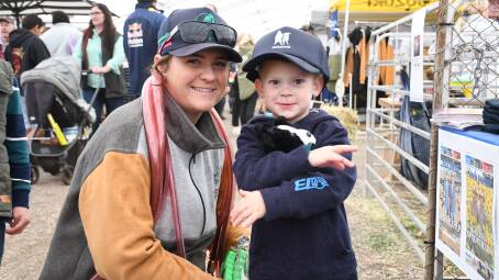 Showing off his new Stock Journal trucker cap and Border Collie pup Bandit was Mason, pictured with mum Morgan O'Connor, Tibooburra.