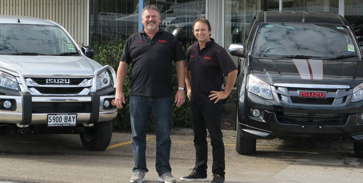 LOCAL KNOWLEDGE: Isuzu sales manager Ray Faulkner and Gunnings general manager Richard Bussenschutt says businesses in the Kadina region are faring well.