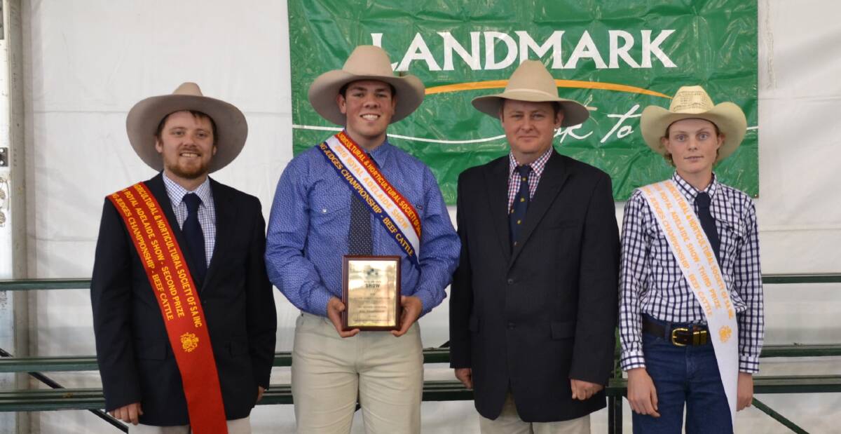 CONFIDENT APPROACH: Runner-up Chris Muller, Glencoe, winner Clayton Ray, Mount Annan, NSW, judge Josh Wiltshire, Mount Pleasant, and third placegetter William Weir, Alice Springs, NT.