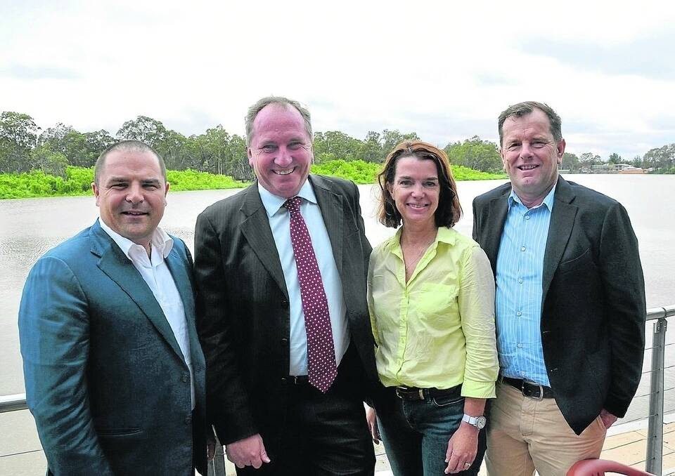 Federal Agriculture and Water Resources Minister Barnaby Joyce and Assistant Minister Anne Ruston (pictured centre with Member for Barker Tony Pasin and Member for Chaffey Tim Whetstone) were in Renmark as part of a Murray-Darling Basin tour to meet with irrigation stakeholders and communities and talk about water concerns.