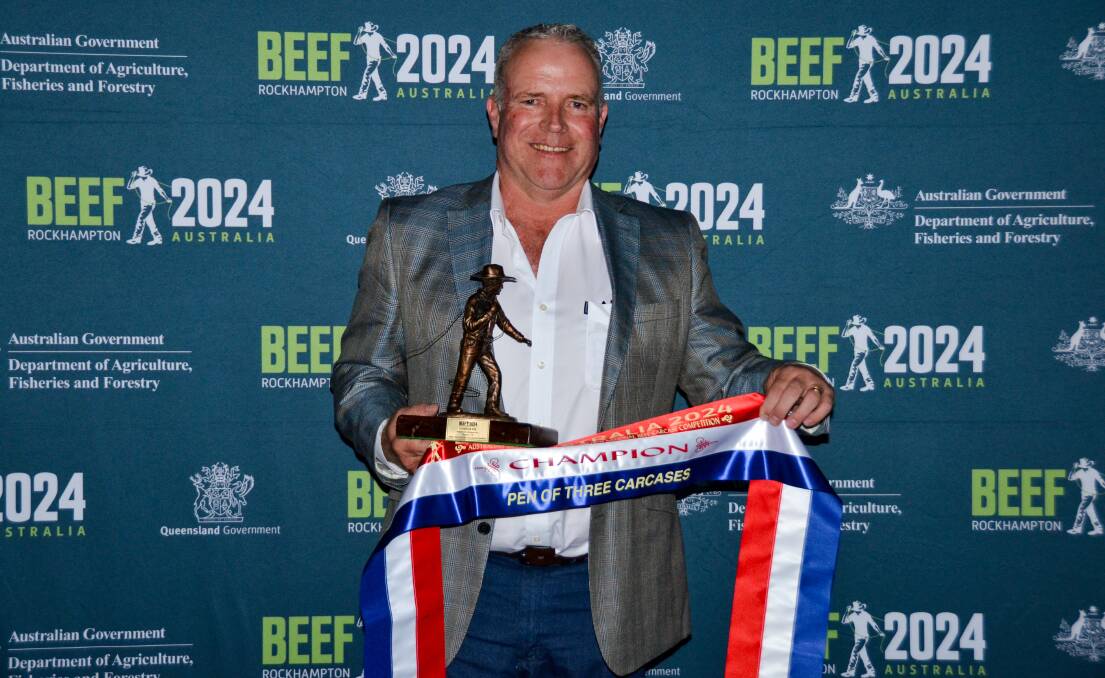 JBS southern livestock manager Steve Chapman represented Yambinya Station, Burraboi, which won the highest-scoring pen of three carcases. Picture by Bryce Eishold