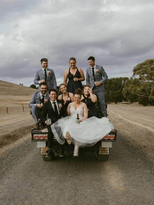 Matt and Teish had some wedding photos on the ute. Picture by Renae Schulz