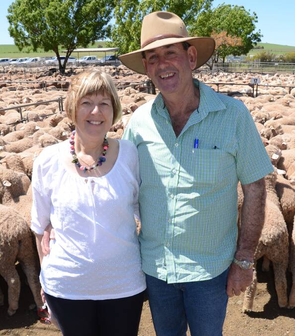 HAPPY SELLERS: Margie and Brian Rowe, Wolhalla Station, Hawker, were very happy with the sale of their wethers, which made to $110.