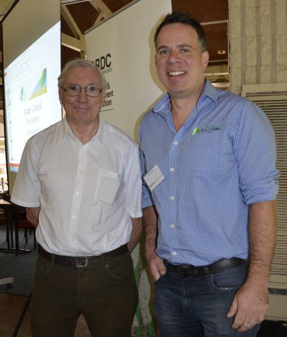 MINERAL FOCUS: The University of Adelaide's Glenn McDonald and Sean Mason discussed the use of phosphorous, potassium and sulphur at the Murray Bridge event.
